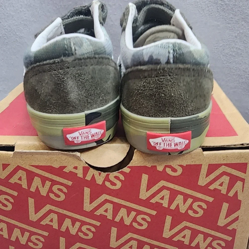 Vans Old‎ Skool V Plaid Camo Grape Leaf Green Sneakers Toddler 4.5 VN0A344KVDZ